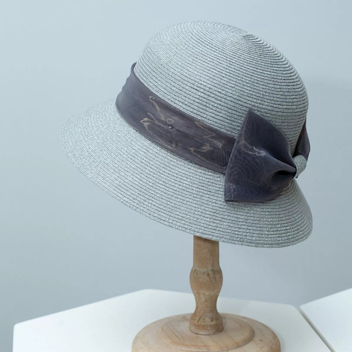 Wheat Straw Cloche Hat with Ribbon Bow