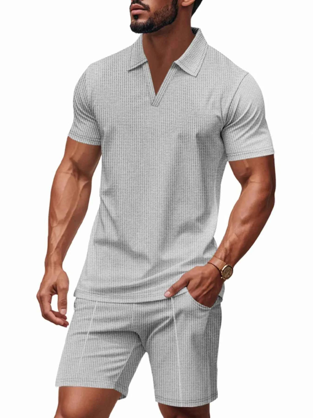 Men’s Textured Polo & Shorts Set