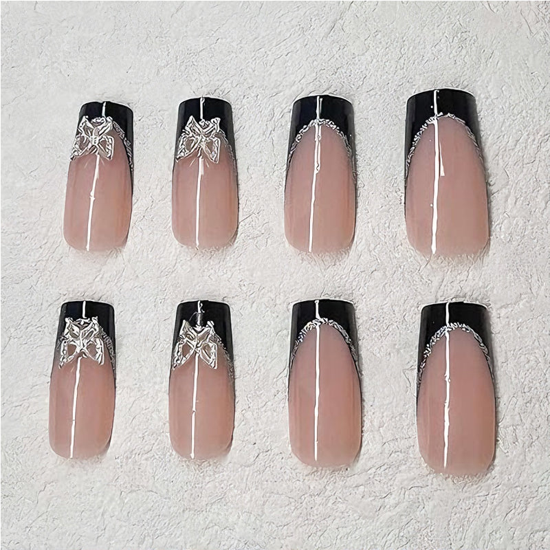 24 PCS Black P Ink Butterfly Nail Art, Long Length Long Water Pipe Fake Nails,Square Head Nail Tips False Nail — Prime Trend Market
