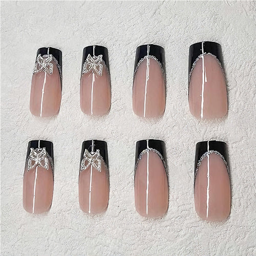 24 PCS Black P Ink Butterfly Nail Art, Long Length Long Water Pipe Fake Nails,Square Head Nail Tips False Nail — Prime Trend Market