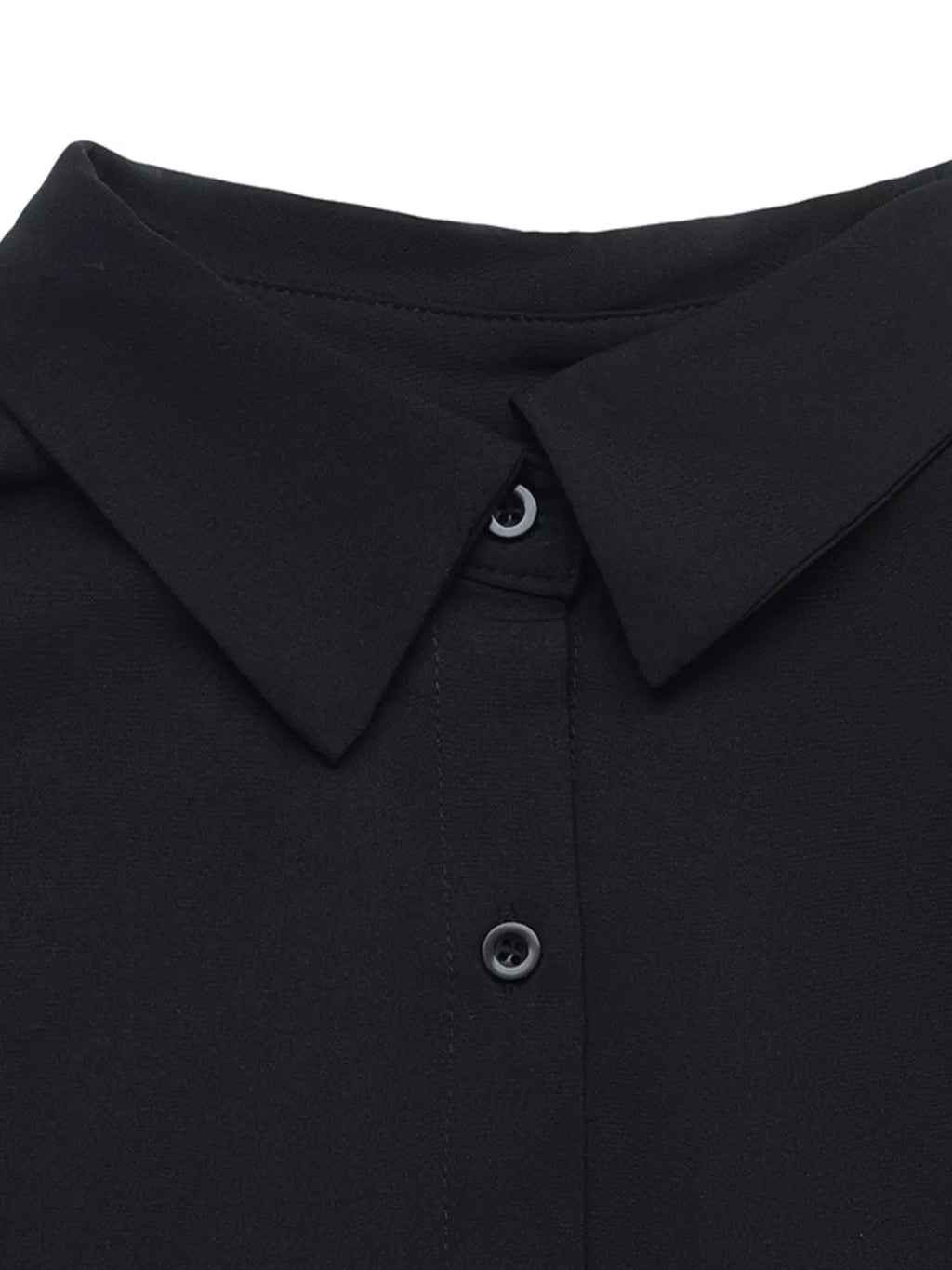 Black Button-Front Flounce-Sleeve Ruched Mini Dress