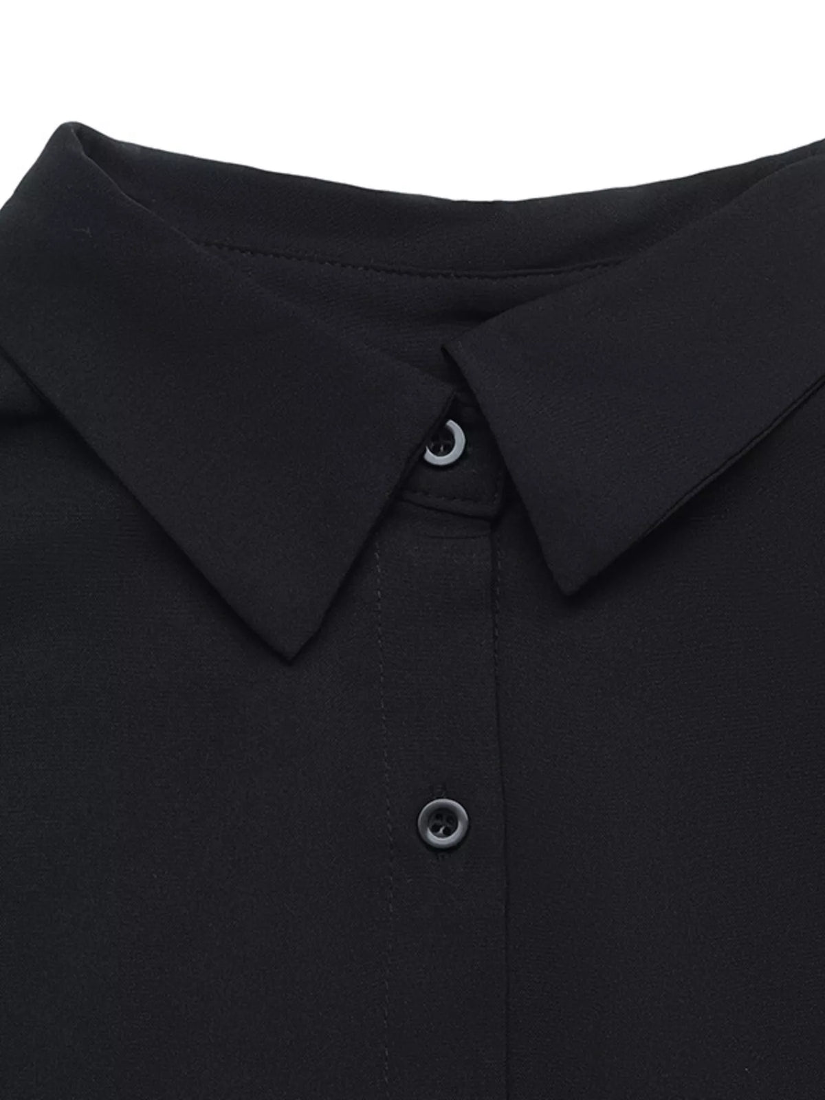 Black Button-Front Flounce-Sleeve Ruched Mini Dress