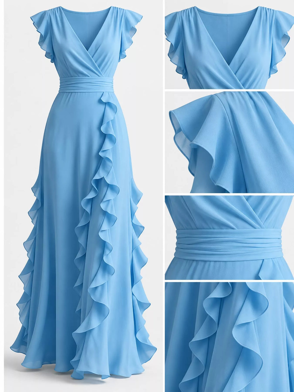 Ruffled Surplice Sleeveless Maxi Dress