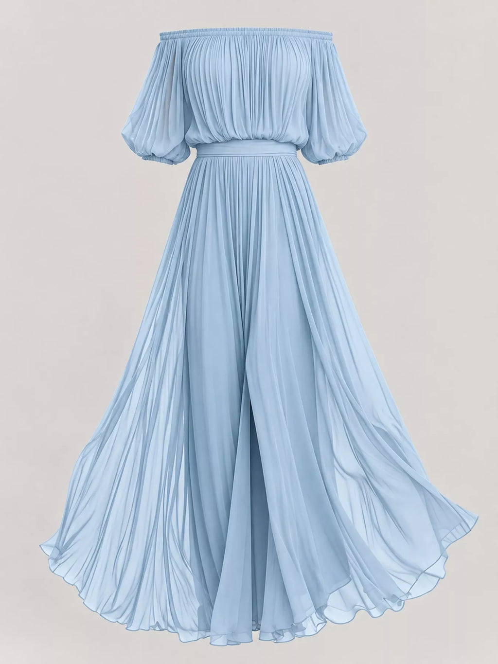 Off-Shoulder Ruched Chiffon Maxi Dress