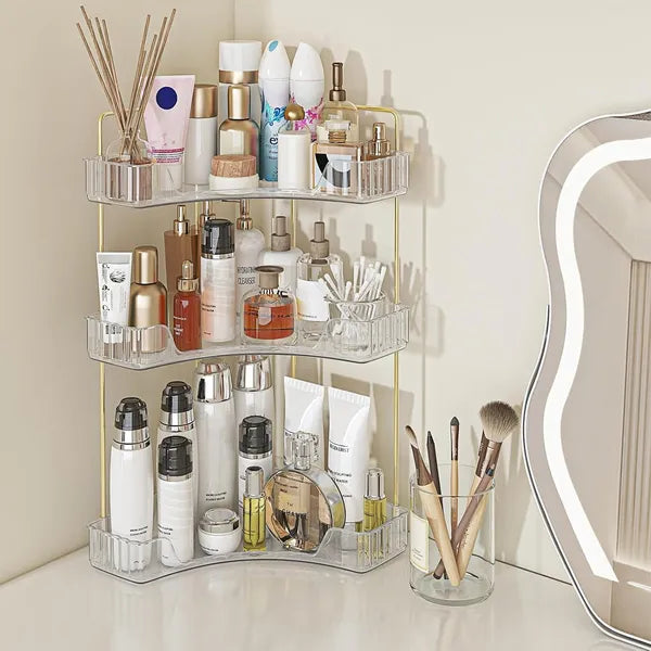 3-Tier Corner Bathroom Storage Rack — Clear Acrylic Countertop Organizer | Perfume & Cosmetic Tray — Prime Trend Market