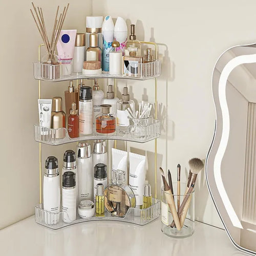 3-Tier Corner Bathroom Storage Rack — Clear Acrylic Countertop Organizer | Perfume & Cosmetic Tray — Prime Trend Market