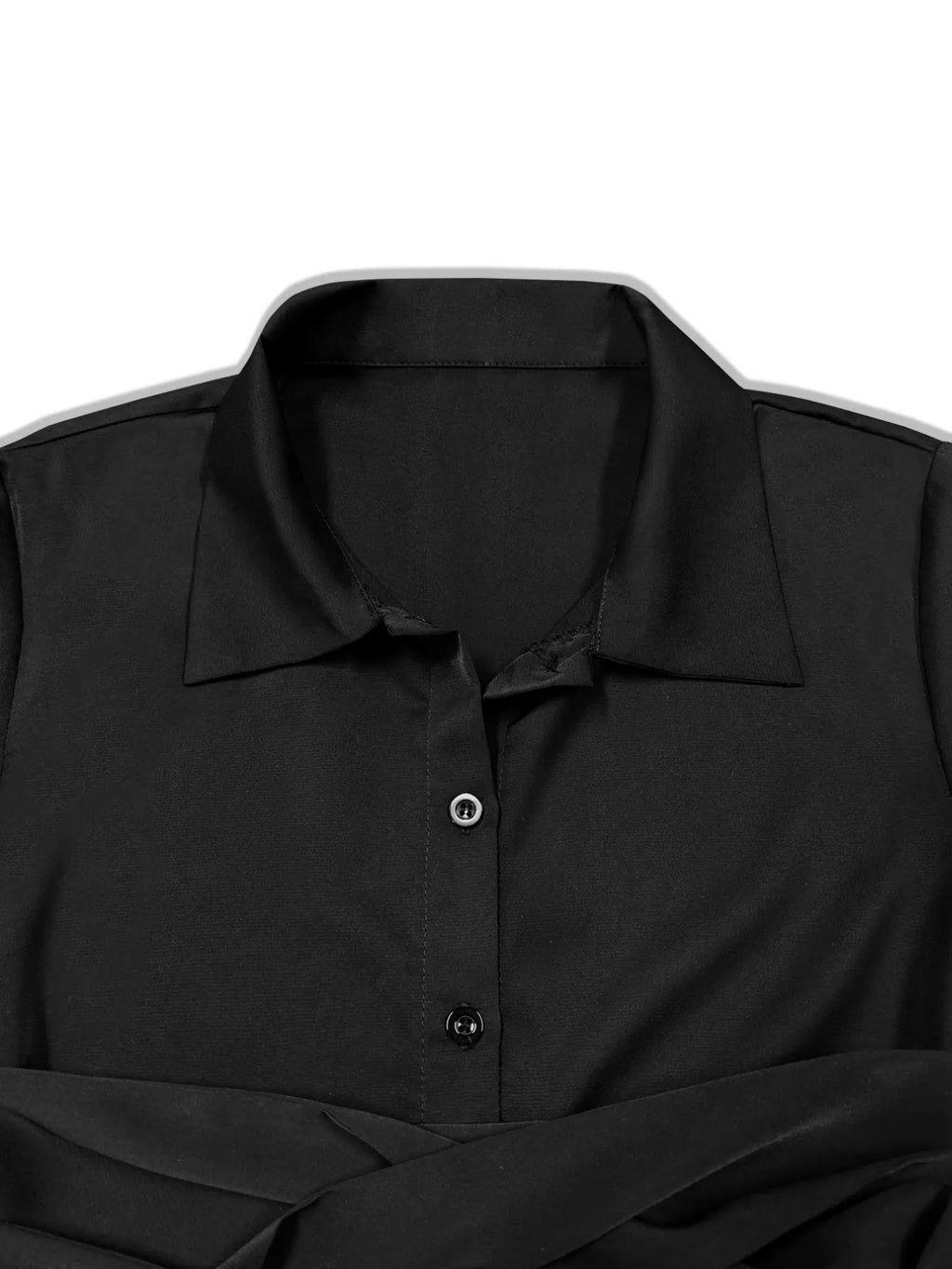Black Button-Down Belted Midi Shirt Dress