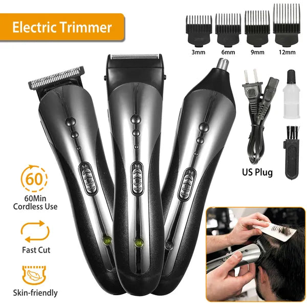 Men's 4-in-1 Electric Grooming Kit | Hair Clipper, Beard Trimmer, Shaver & Nose Trimmer | 60-Min Runtime | Rechargeable — Prime Trend Market