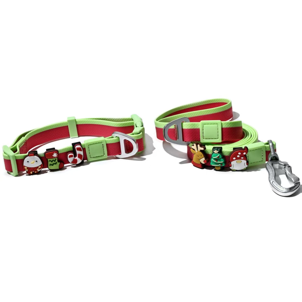 Dual-Color Embossed Pet Leash Set — Waterproof PVC Collar & Leash with DIY Accessories for Dogs — Prime Trend Market