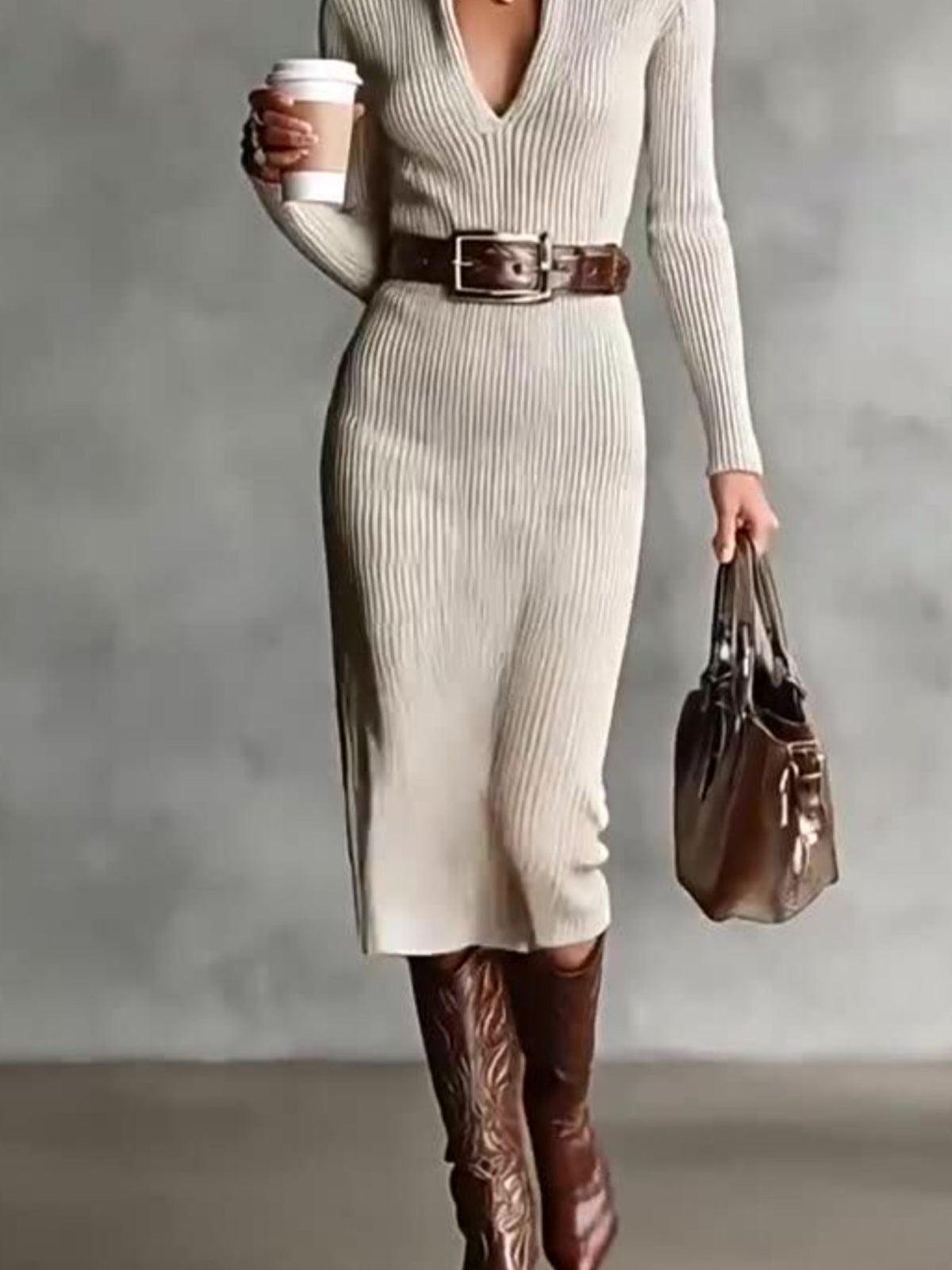 Ribbed Knit Bodycon Sweater Dress