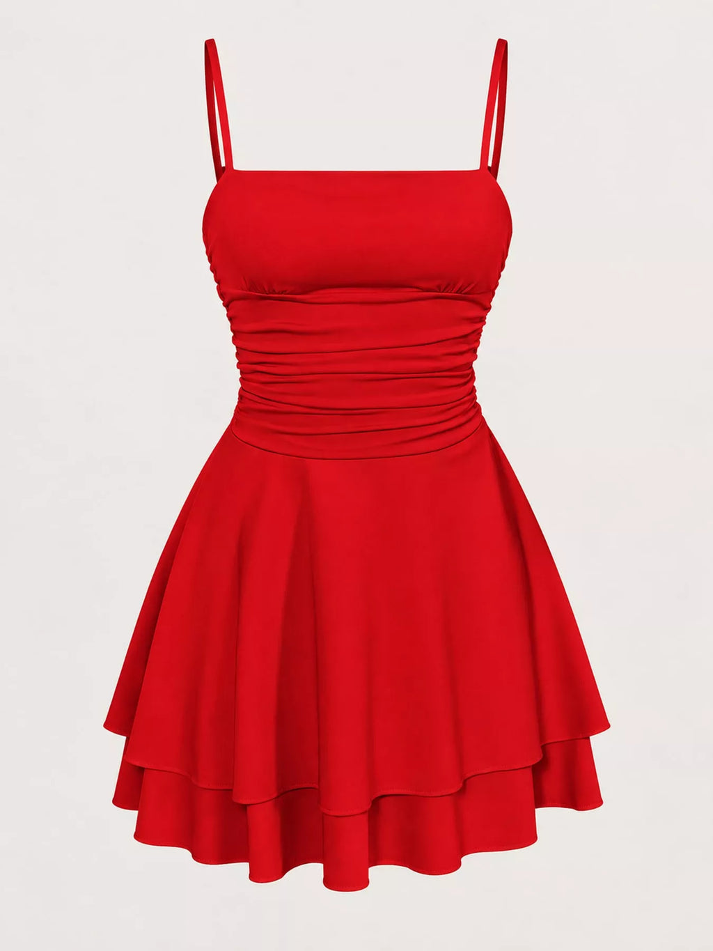 Ruched Spaghetti-Strap Layered Mini Dress