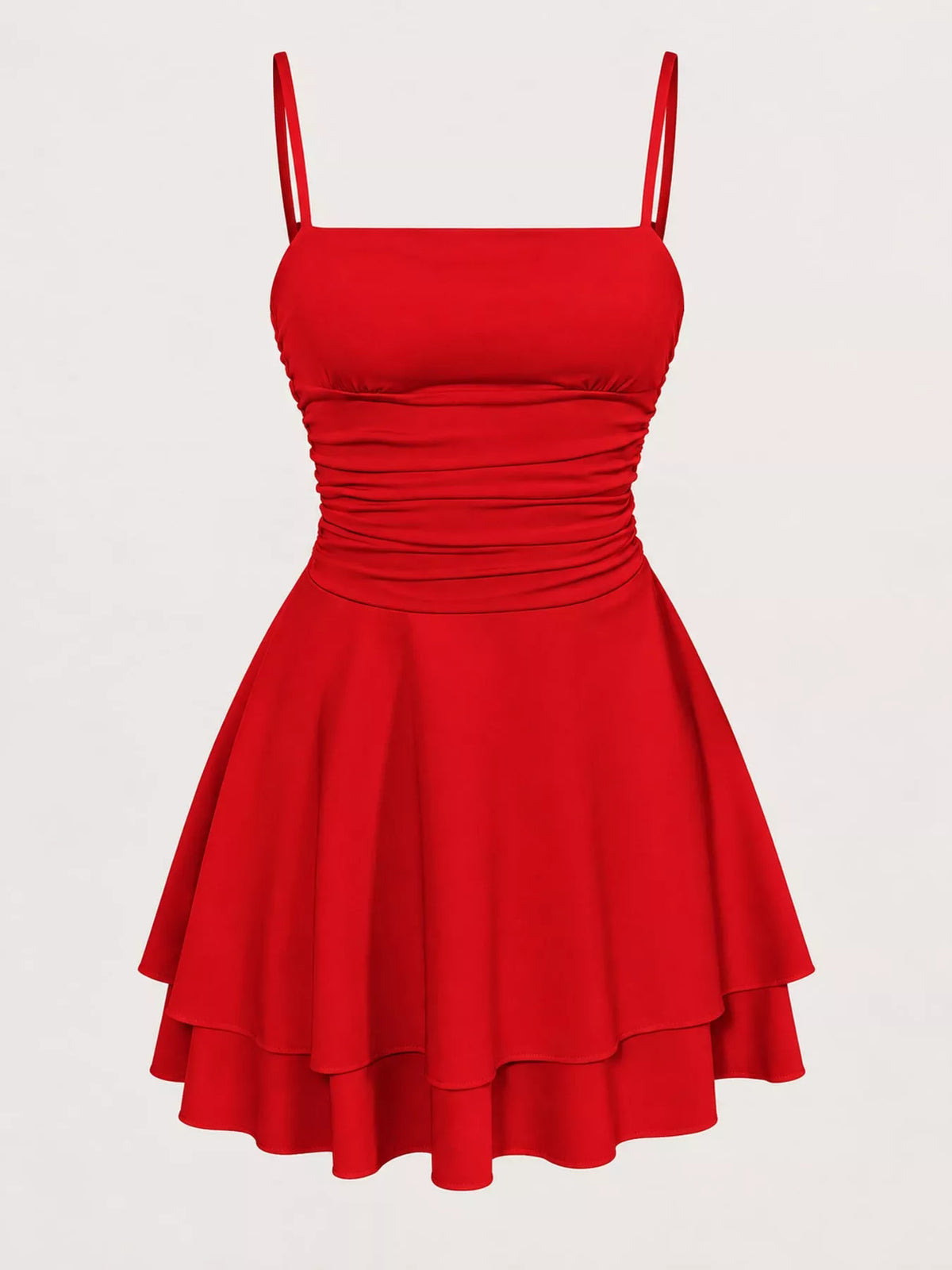Ruched Spaghetti-Strap Layered Mini Dress