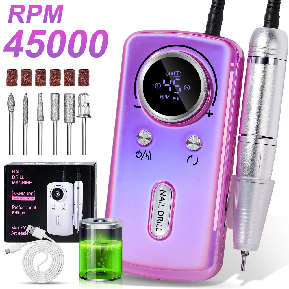 45000RPM Cordless Electric Nail Drill – LCD Display, 6 Bits, Rechargeable — Prime Trend Market