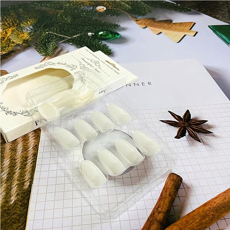 Aurora White Press-On Nails – 24 PCS Long Water Pipe Shape | Pearlescent Bridal Finish — Prime Trend Market