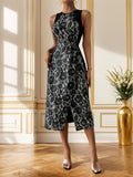 Perfee Rose-Print Sleeveless Slit Midi Dress