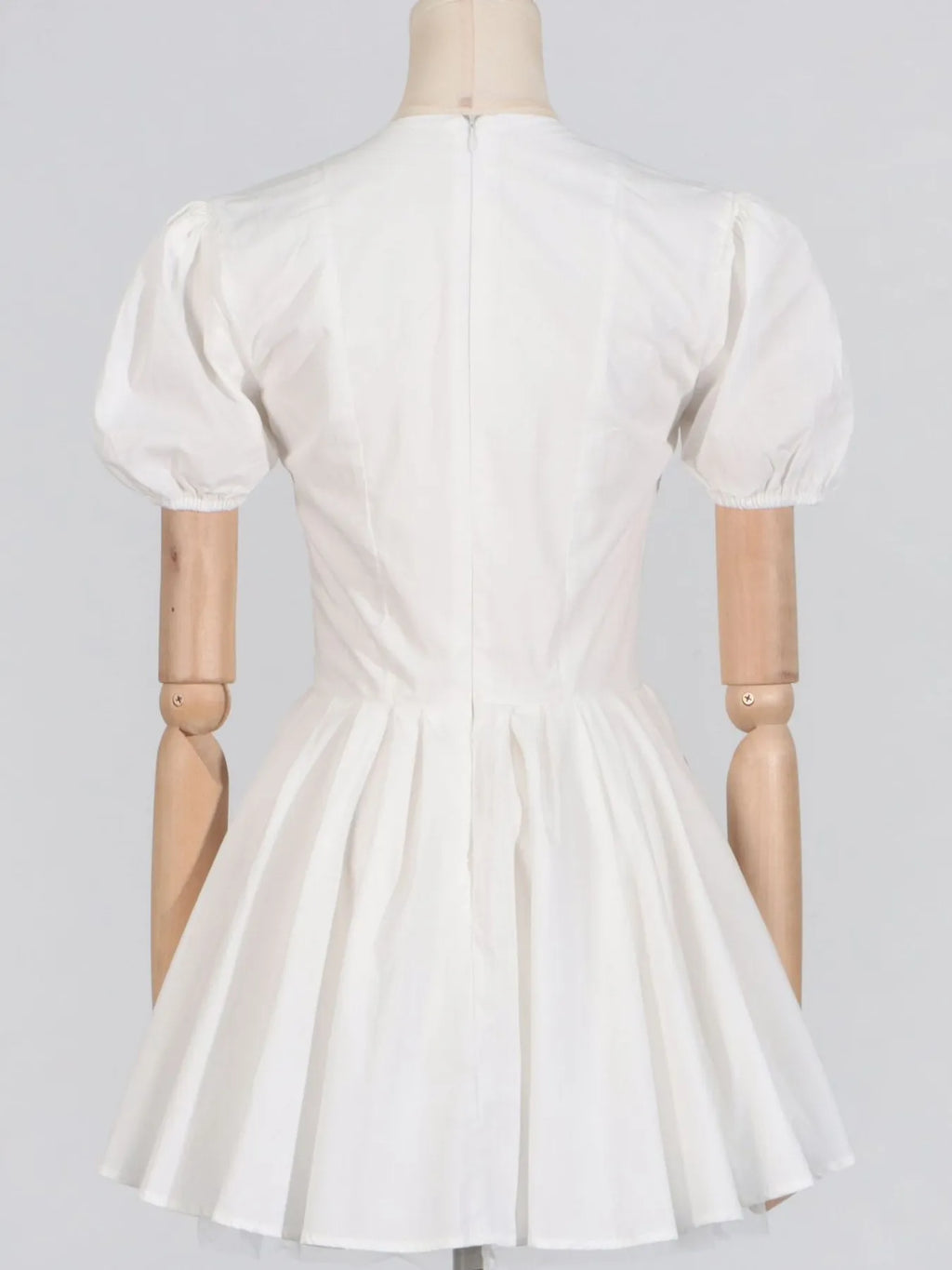 White Deep-V Puff-Sleeve Ruffle Mini Dress