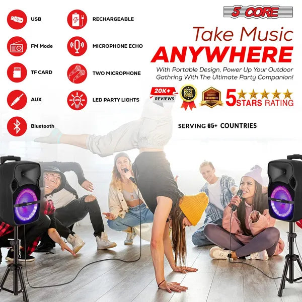 250W Party Speaker with Karaoke | Bluetooth, Disco Lights, 2 Wireless Mics, Portable Rolling PA DJ System — Prime Trend Market