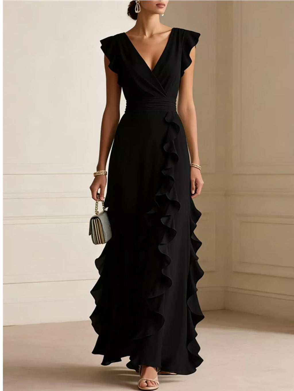 Ruffled Surplice Sleeveless Maxi Dress