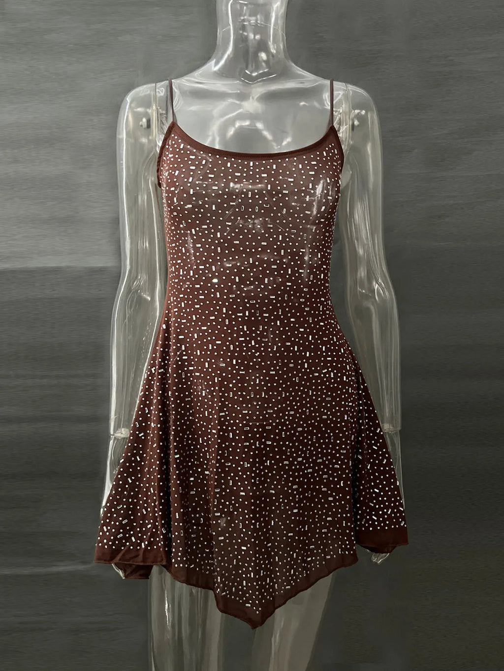 Rhinestone-Detail Mini Cami Dress
