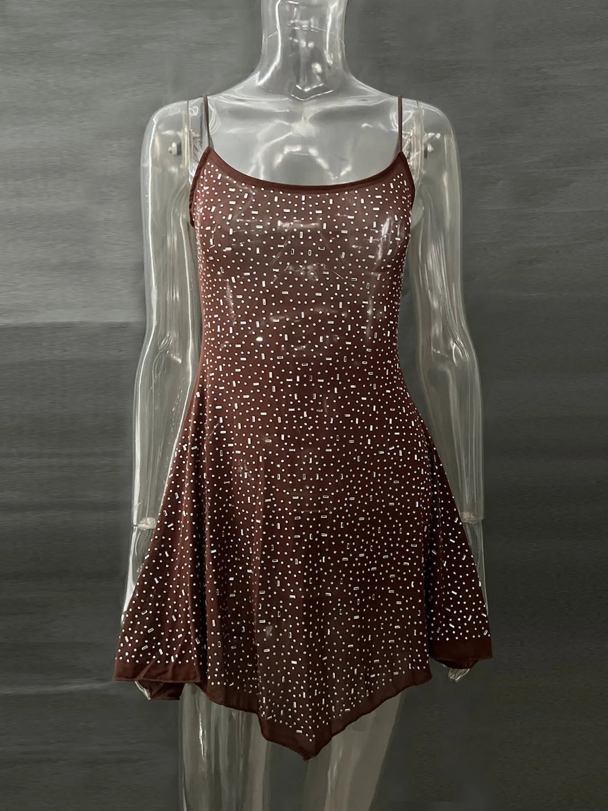 Rhinestone-Detail Mini Cami Dress