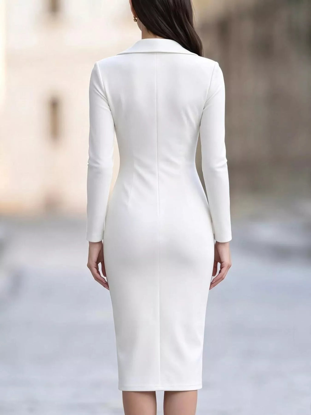 Asymmetric Zipper Lapel Bodycon Midi Dress