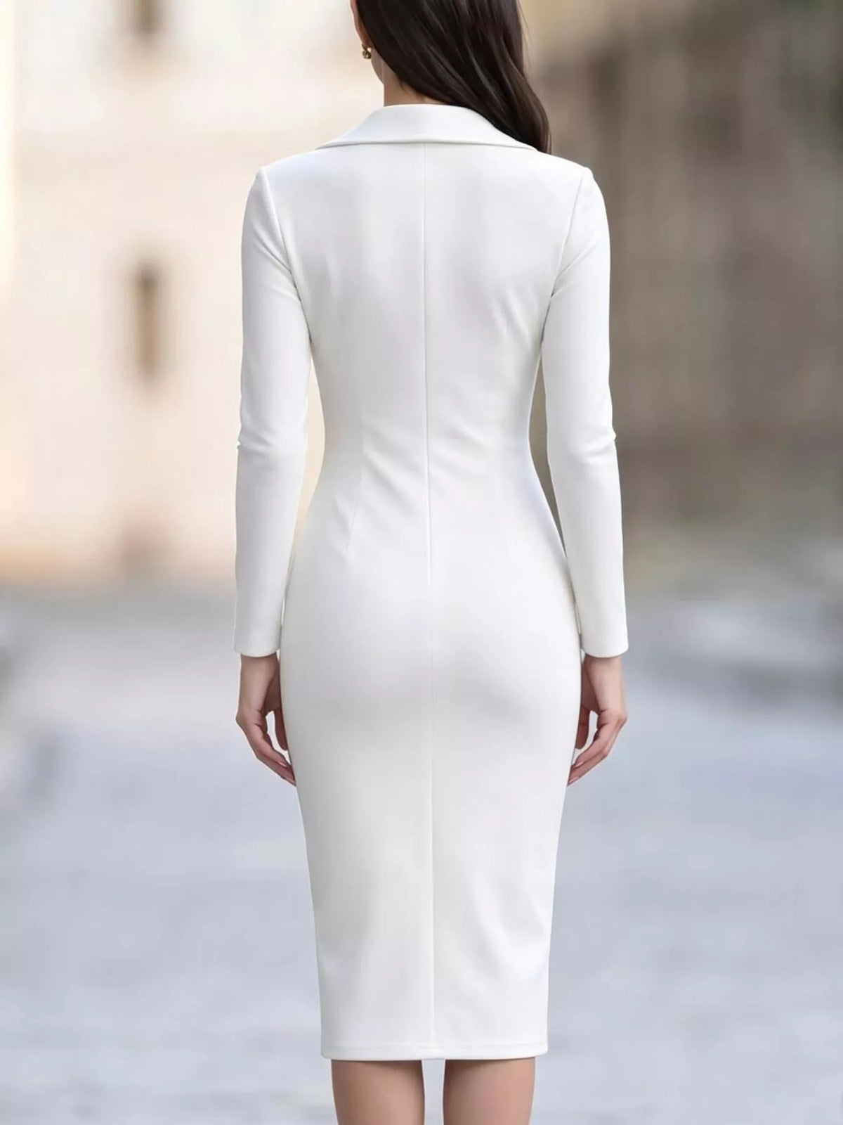 Asymmetric Zipper Lapel Bodycon Midi Dress