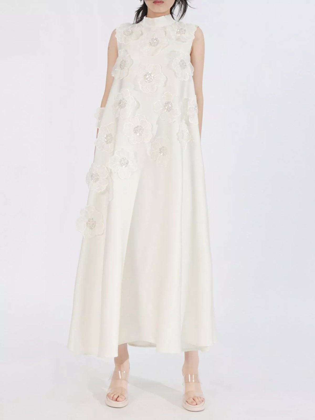 Floral-Embellished Sleeveless Maxi Dress