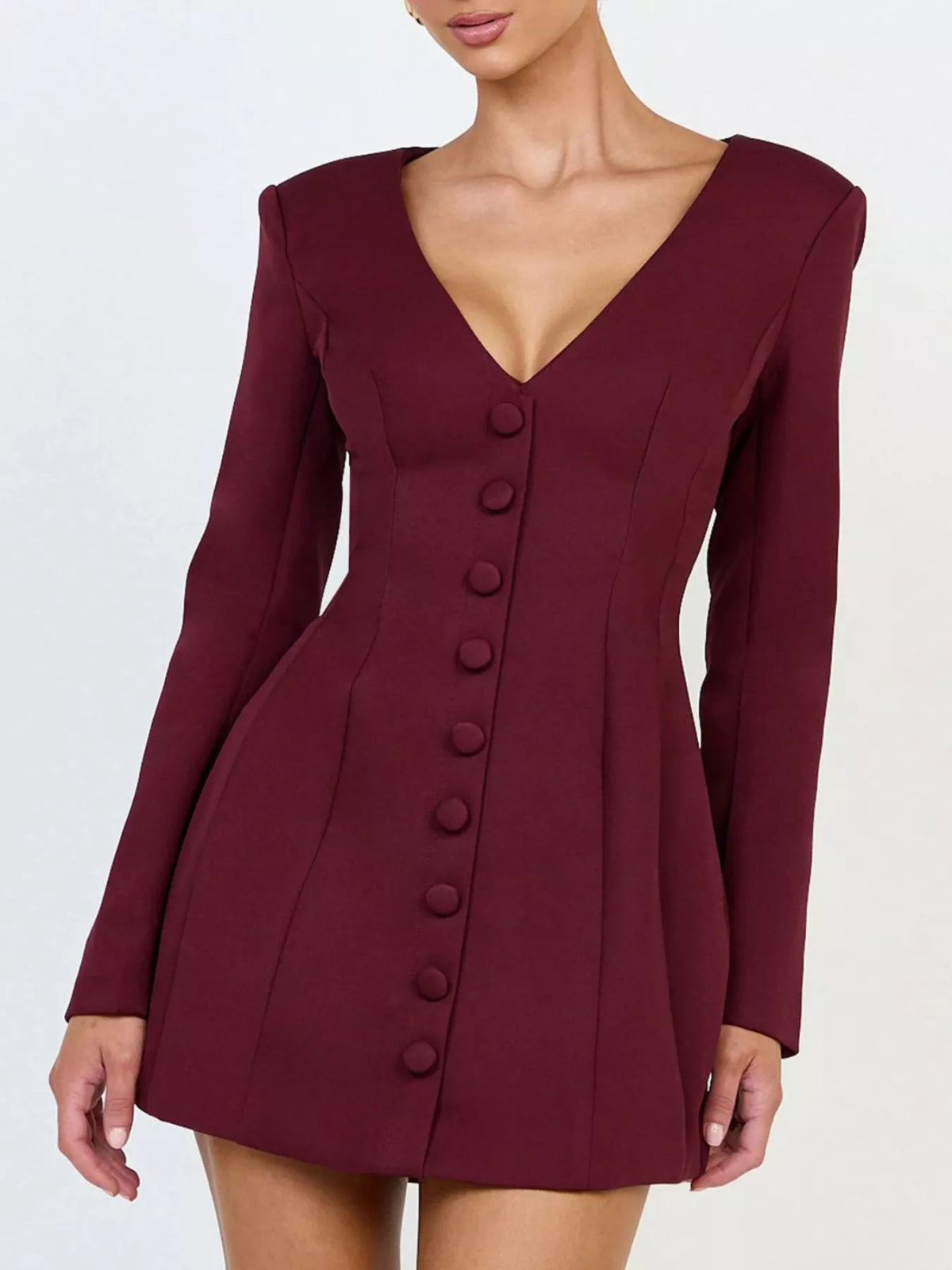 Deep V-Neck Button-Down Blazer Dress
