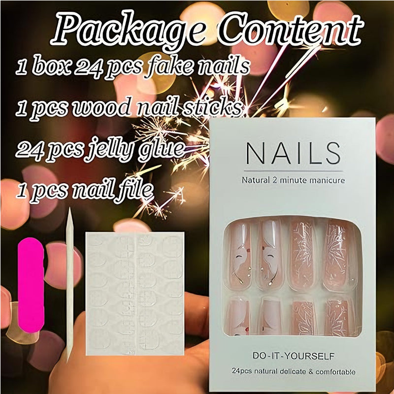 Diamond Deer Snowflake Press-On Nails – 24 PCS Long Square | Holiday Nail Art with Crystal Rhinestones — Prime Trend Market