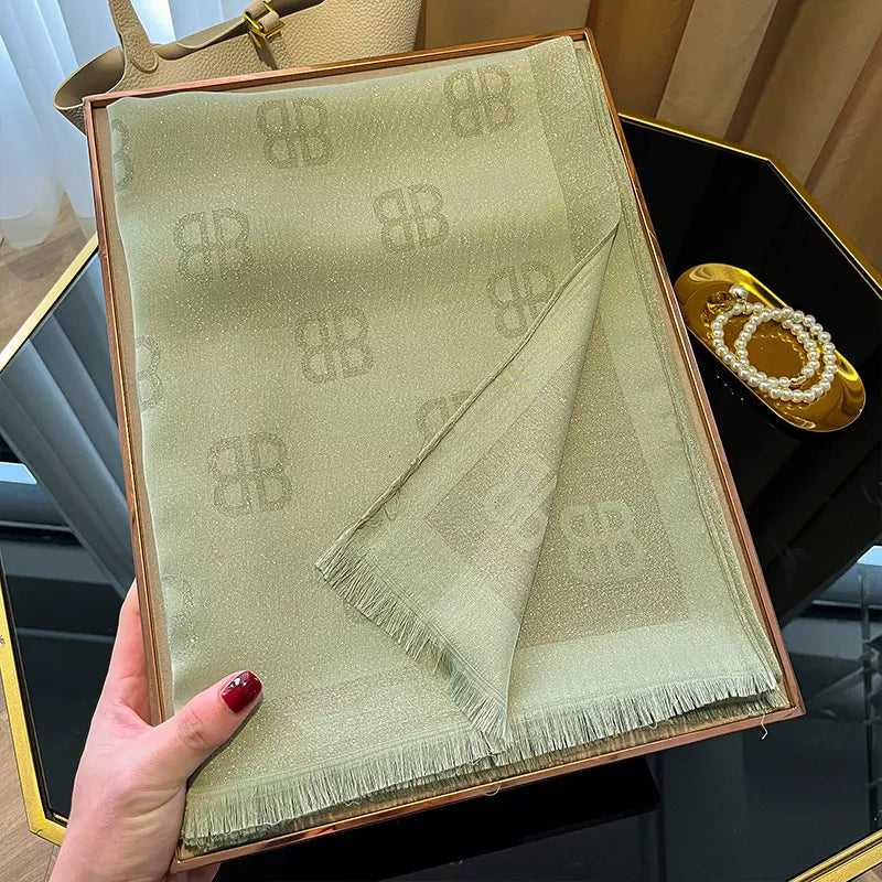 Long Patterned Raw-Hem Scarf