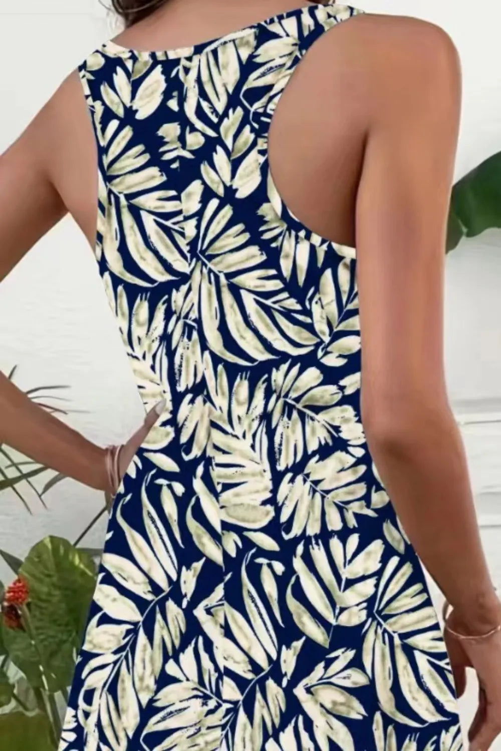 Printed Scoop-Neck Wide-Strap Mini Dress