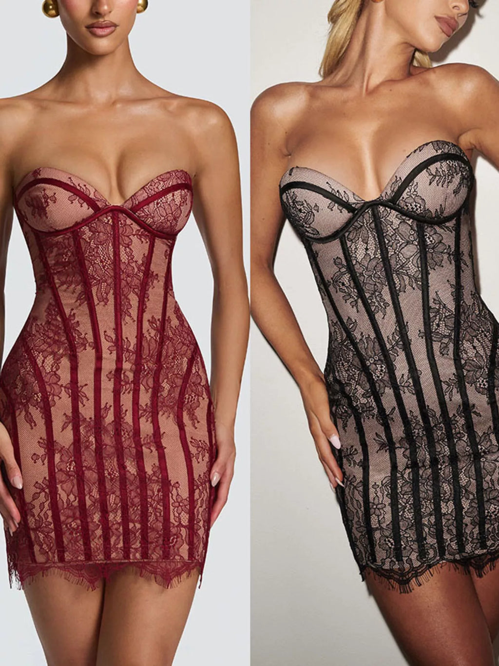 Lace-Detail Tube Mini Dress
