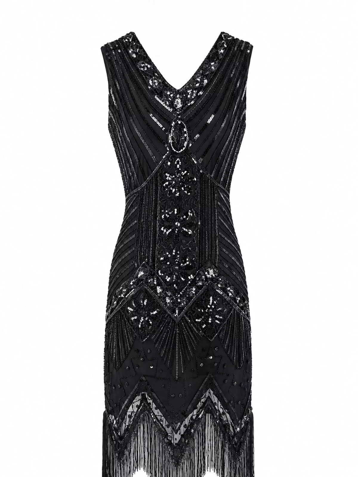 Sequin Fringe-Hem Sleeveless Dress | S–4XL