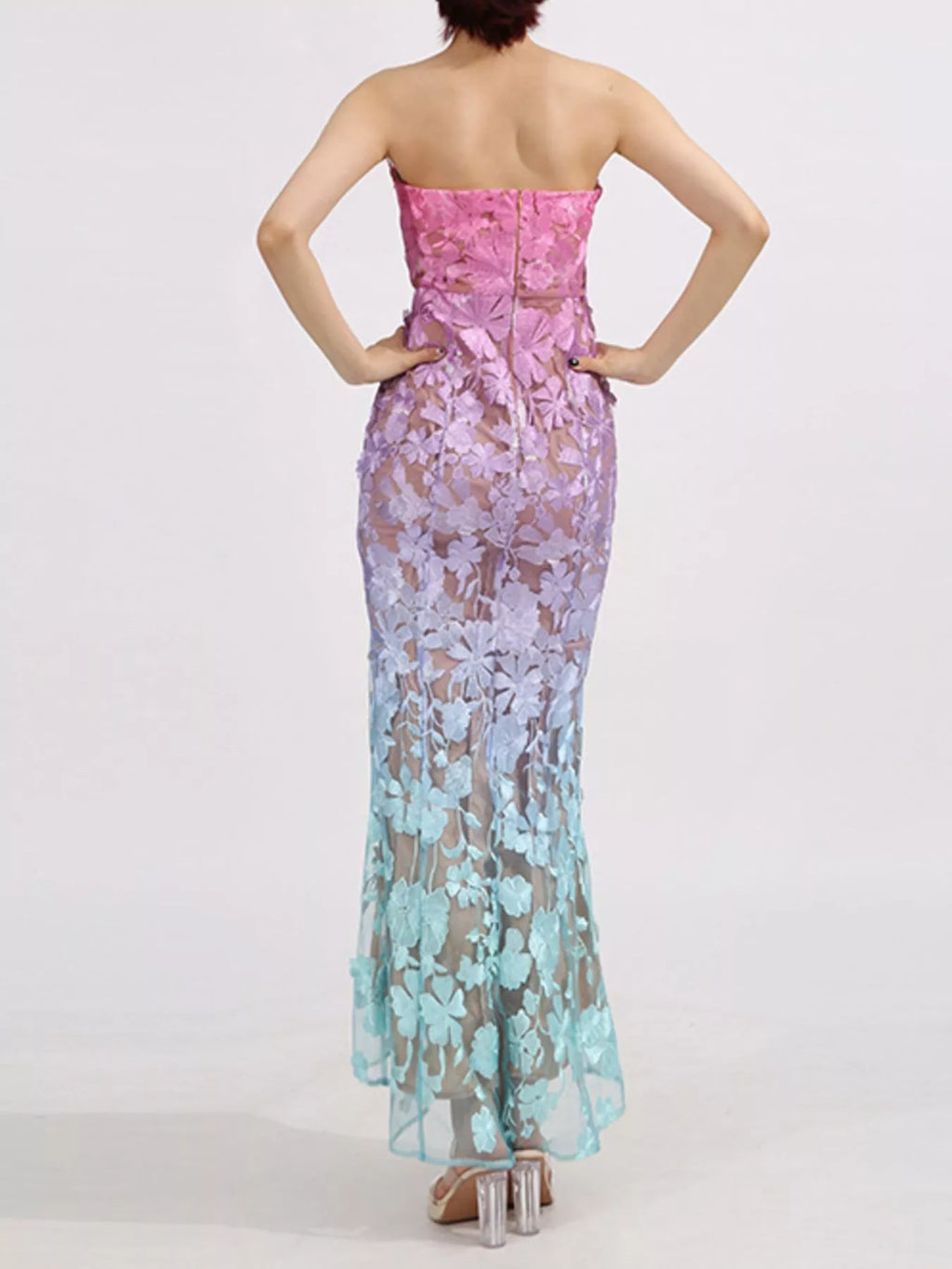 Floral-Embroidered Tube Maxi Dress