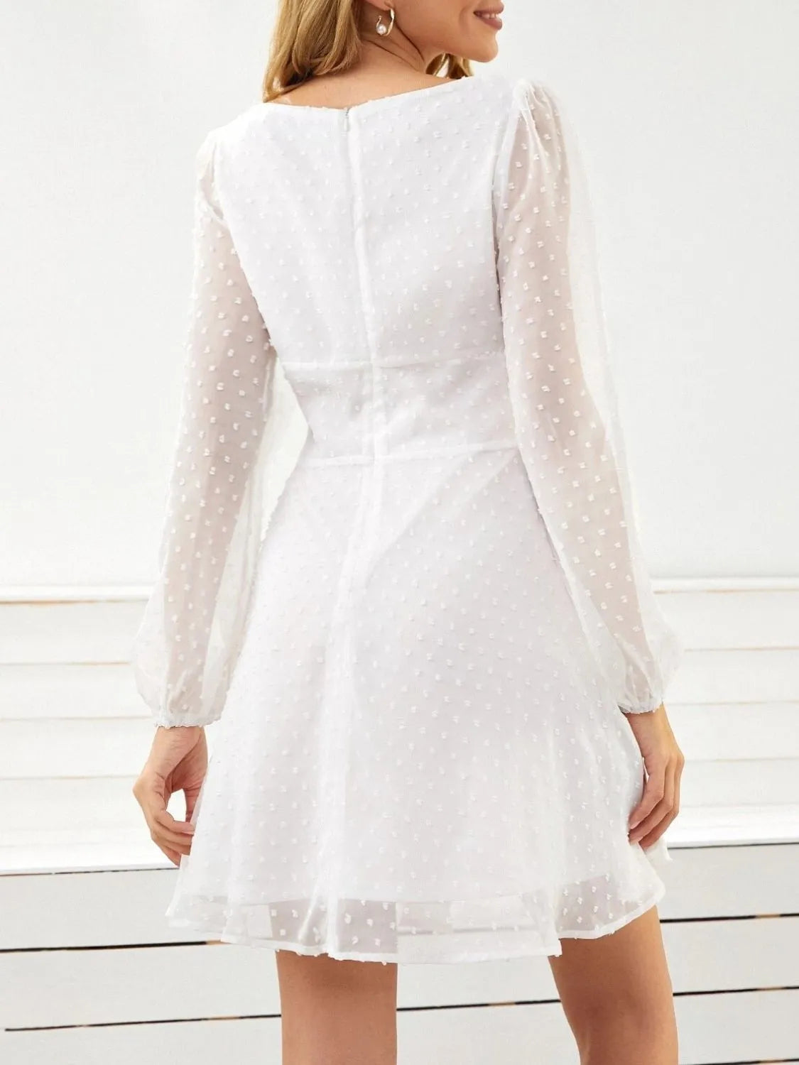 Swiss Dot Long-Sleeve Mini Dress