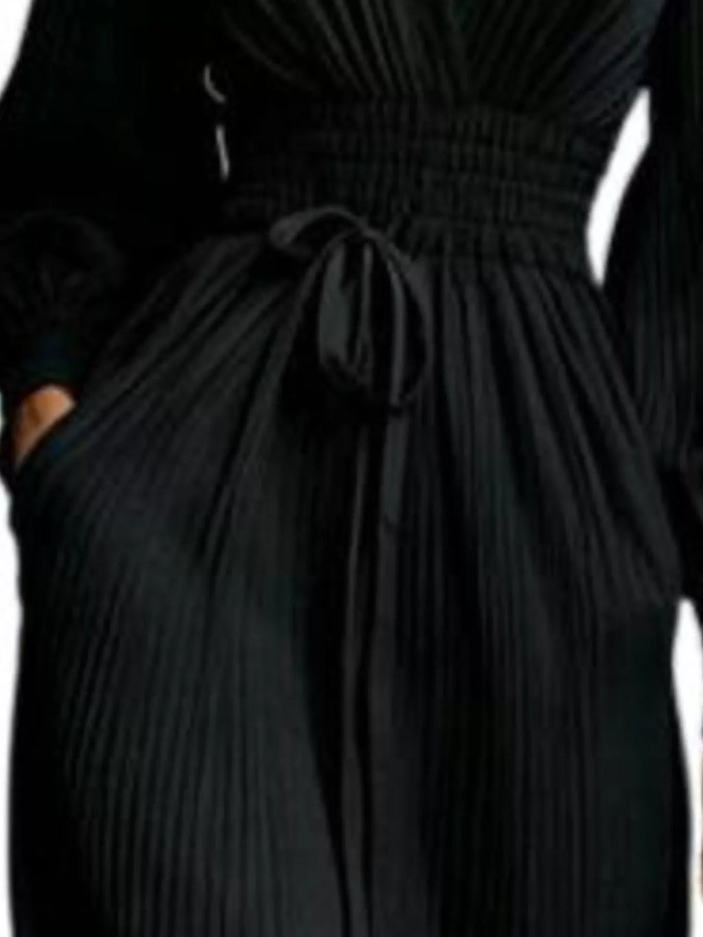 Pleated V-Neck Tie-Waist Maxi Dress