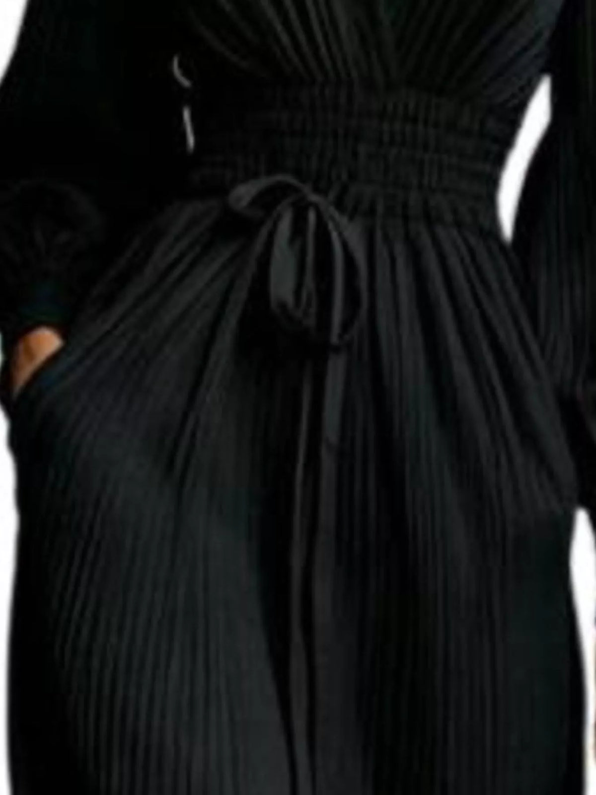 Pleated V-Neck Tie-Waist Maxi Dress