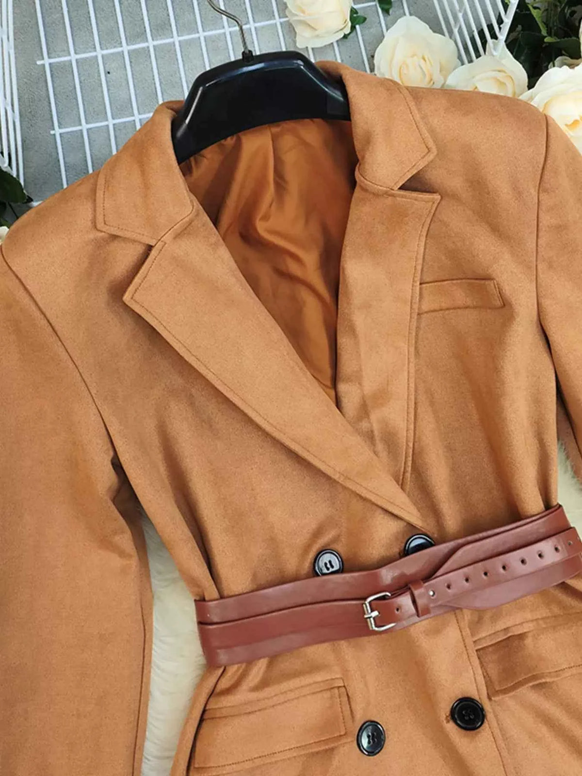 Khaki Double-Breasted Lapel Blazer