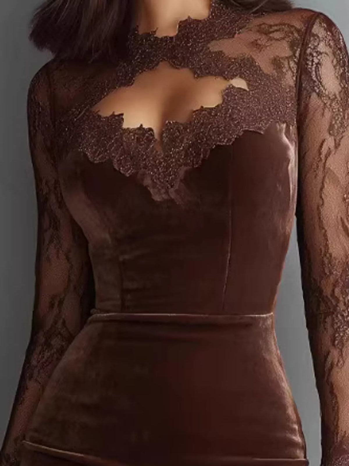 Long-Sleeve Velvet Lace Bodycon Dress