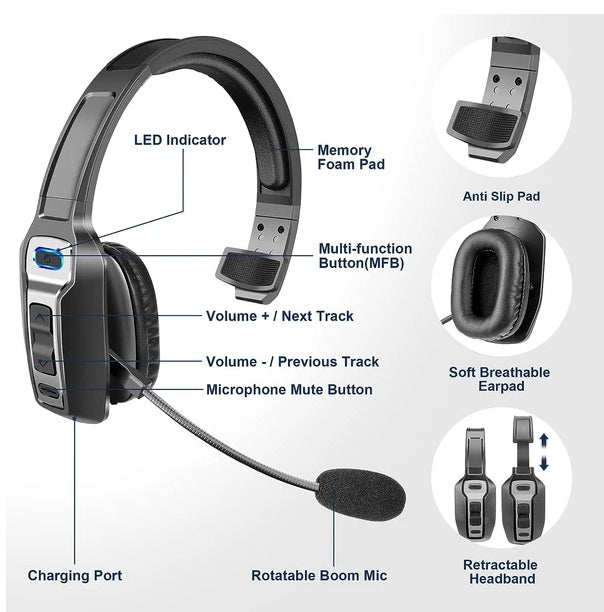 Pro Trucker Bluetooth 5.2 Headset | Noise Cancelling Mic | Wireless Single-Ear — Eliza & Tuan