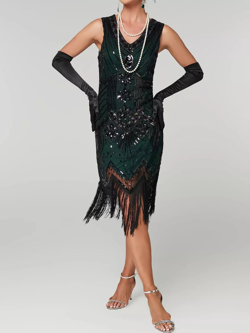 Sequin Fringe-Hem Sleeveless Dress | S–4XL