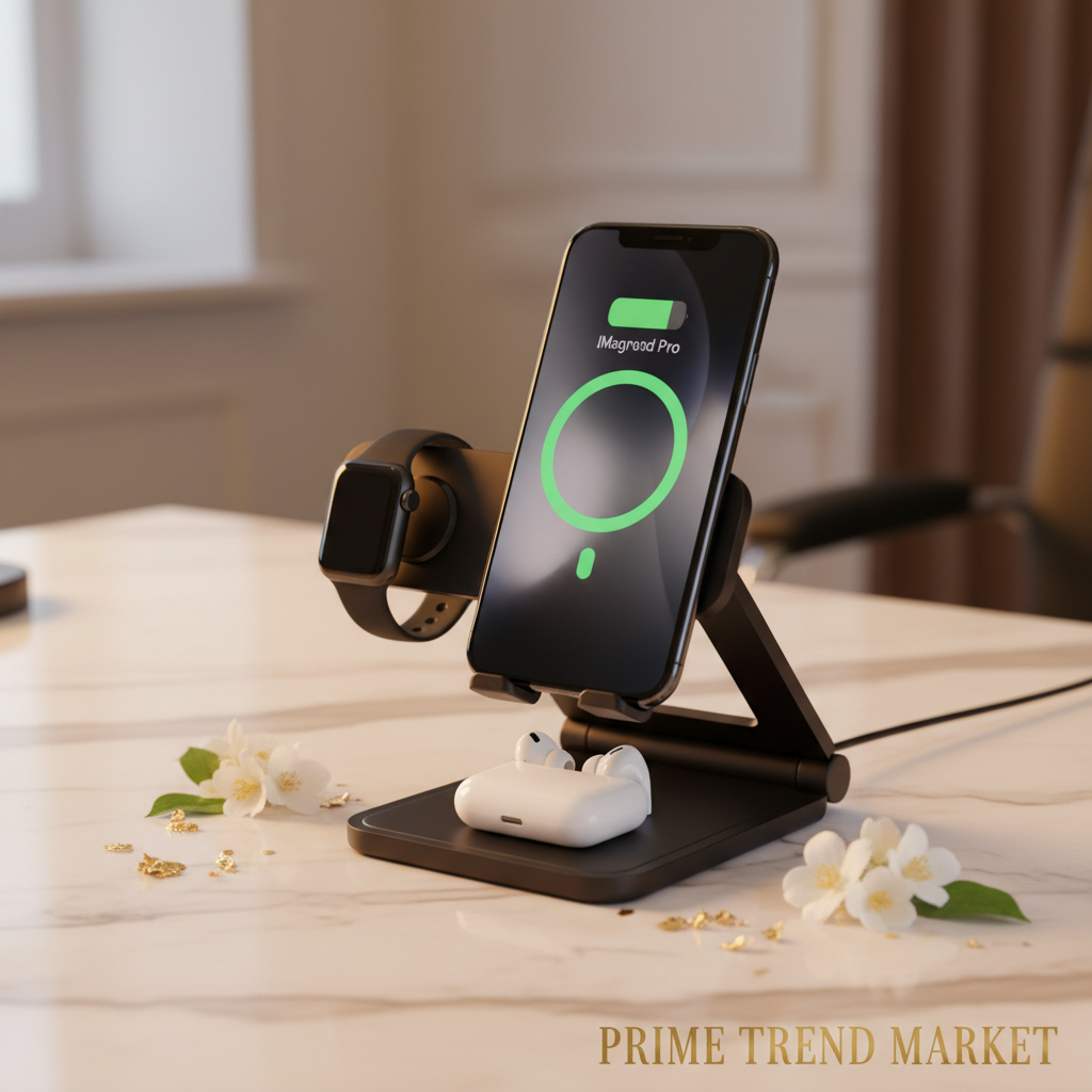 Foldable 3-in-1 Magnetic Wireless Charger Stand — iPhone, Apple Watch & AirPods — Prime Trend Market