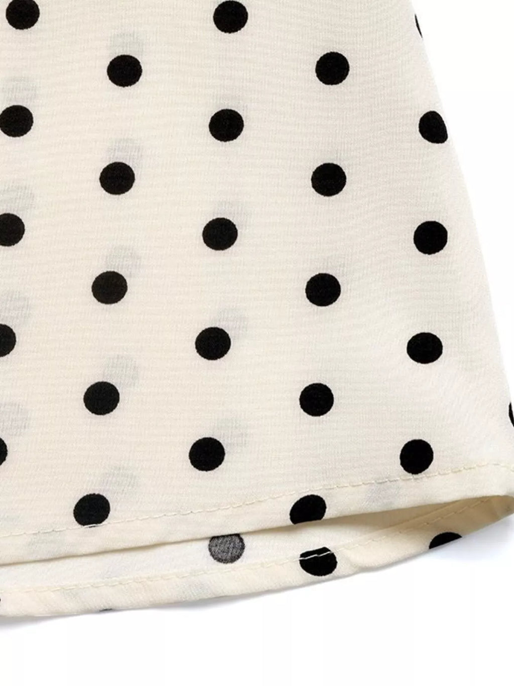 Polka-Dot Tie-Neck Long-Sleeve Midi Dress