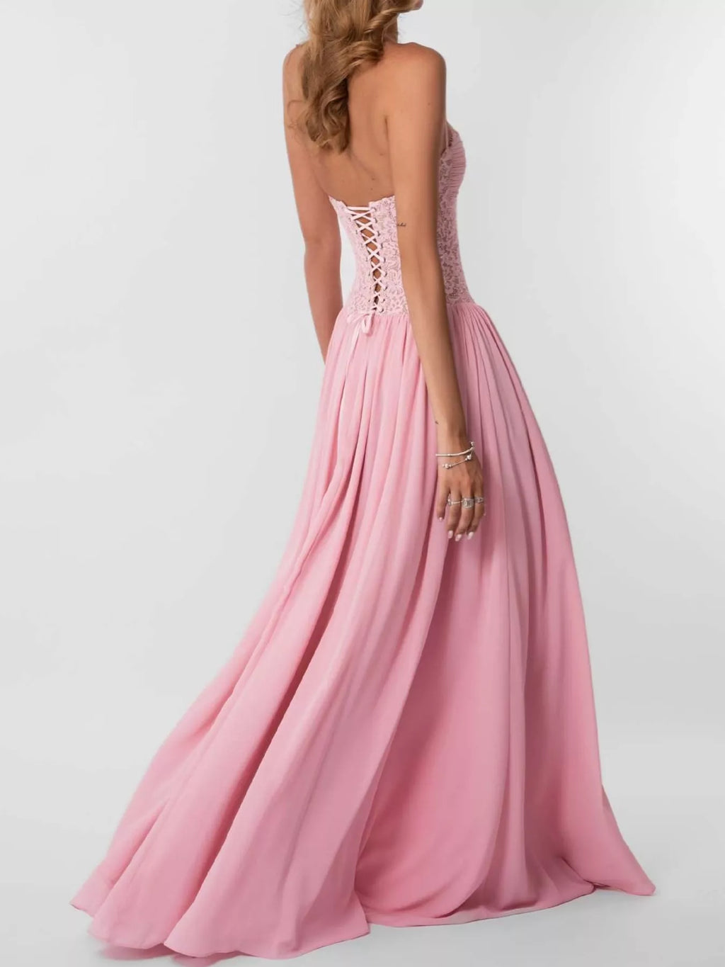 Lace Corset-Style Halter Maxi Dress