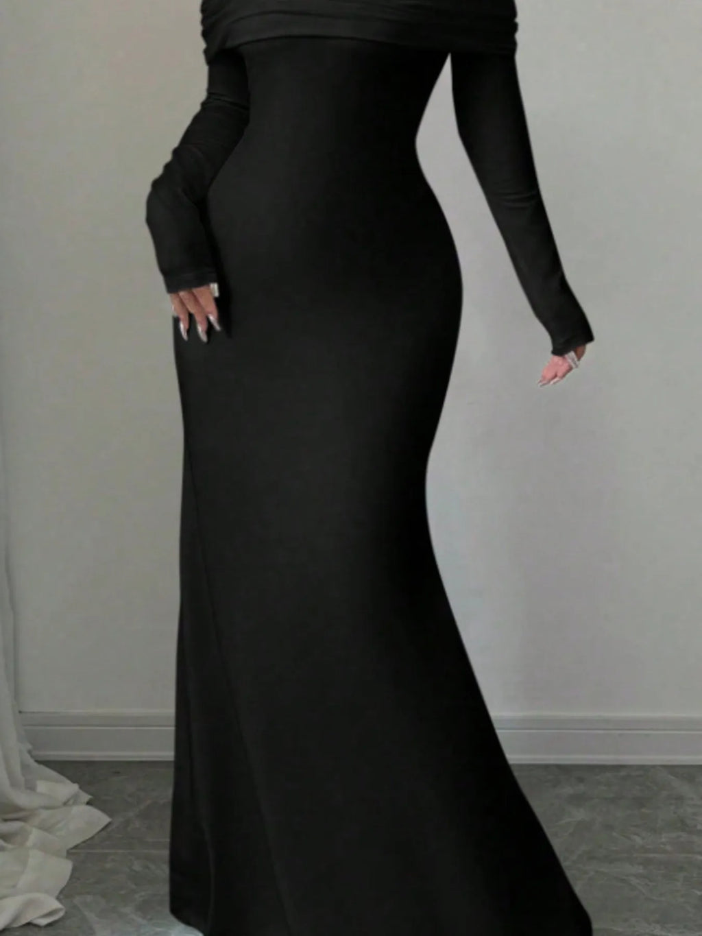 Off-Shoulder Twist-Back Long-Sleeve Bodycon Maxi Dress