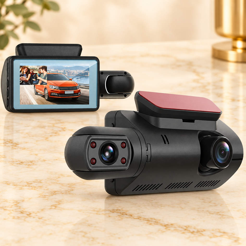 1080P Dual Lens Dash Cam | G-Sensor | Front & Interior Recording | Loop Recording