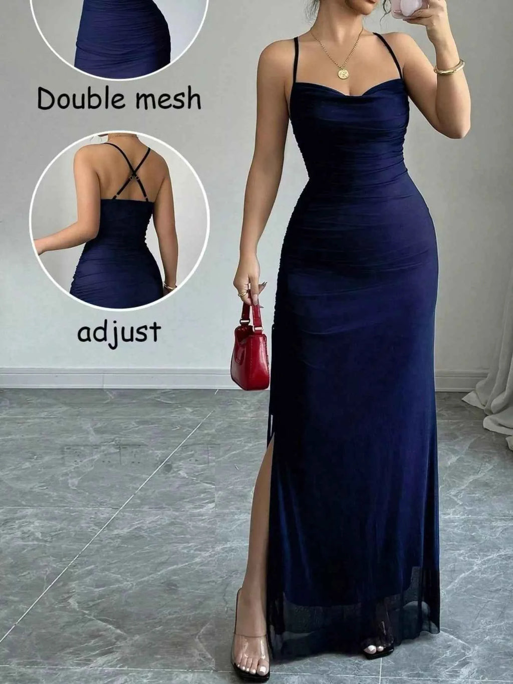 Blue Sweetheart-Neck Spaghetti-Strap Maxi Dress