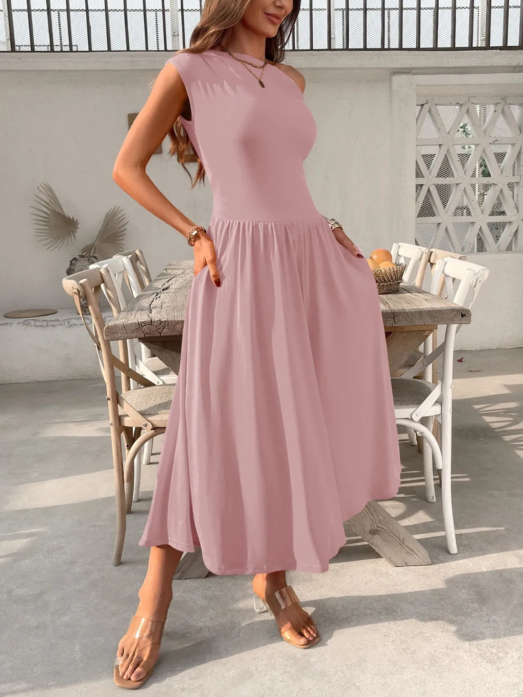 Single-Shoulder Dress with Pockets