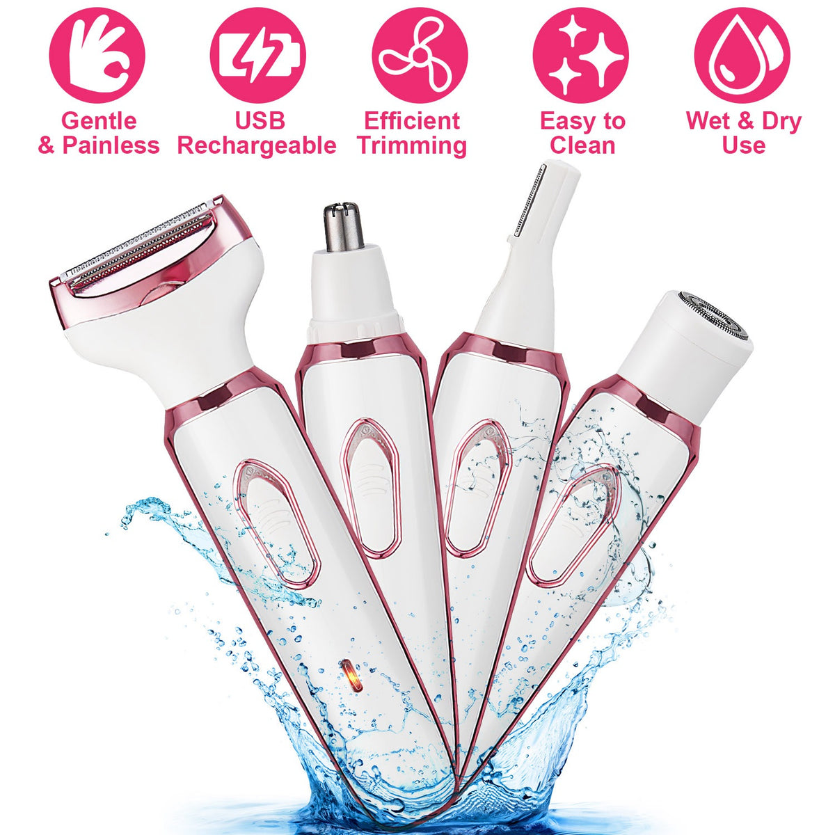 4-in-1 Women's Electric Shaver — Eyebrow, Nose, Face & Bikini Trimmer | Rechargeable — Prime Trend Market