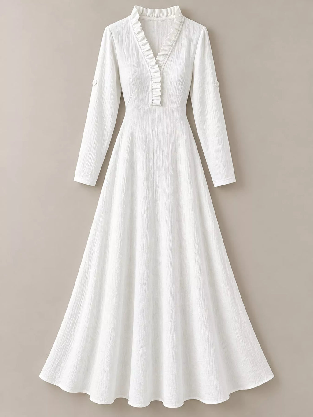 Frill V-Neck Roll-Tab Sleeve Maxi Dress, XS–3XL